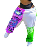 Yeknu Women Pants Loose Sports Casual Pants Comics Printed patchwork Joggers Pants Hip Hop Casual Trousers
