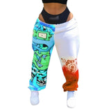 Yeknu Women Pants Loose Sports Casual Pants Comics Printed patchwork Joggers Pants Hip Hop Casual Trousers