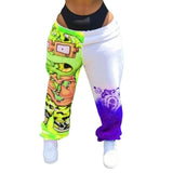 Yeknu Women Pants Loose Sports Casual Pants Comics Printed patchwork Joggers Pants Hip Hop Casual Trousers