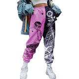Yeknu Women Pants Loose Sports Casual Pants Comics Printed patchwork Joggers Pants Hip Hop Casual Trousers