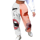 Yeknu Women Pants Loose Sports Casual Pants Comics Printed patchwork Joggers Pants Hip Hop Casual Trousers