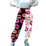 Yeknu Women Pants Loose Sports Casual Pants Comics Printed patchwork Joggers Pants Hip Hop Casual Trousers
