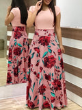Yeknu Vintage Floral Print O-Neck Long Dress Women Summer New Short Sleeve Casual Slim Robe Casual Elegant Lady Maxi Vestidos