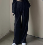 Yeknu 2-Piece Set Fashion Women Crop Blazer Jacket  Trousers Suits Wide Leg Pants Outfit