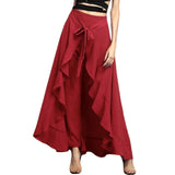 Yeknu Women Palazzo Pants Causal Ruffle Drawstring Trouser Elegant High Waist Irregular Loose Pure Color Autumn Female Pant Skirt