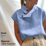 Yeknu Stylish Blouses Summer Women Cotton Linen Short Sleeve Buttons Solid Shirts Casual Loose Tunic Top Light Thin Blusas