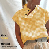 Yeknu Stylish Blouses Summer Women Cotton Linen Short Sleeve Buttons Solid Shirts Casual Loose Tunic Top Light Thin Blusas