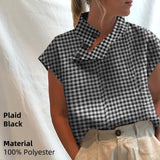 Yeknu Stylish Blouses Summer Women Cotton Linen Short Sleeve Buttons Solid Shirts Casual Loose Tunic Top Light Thin Blusas