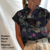 Yeknu Stylish Blouses Summer Women Cotton Linen Short Sleeve Buttons Solid Shirts Casual Loose Tunic Top Light Thin Blusas