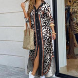 Yeknu Women Shirt Dress Long Sleeve Summer Printed Long Dresses Laides Turn-down Collar Loose Sundress Party White Dress