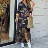 Yeknu Women Shirt Dress Long Sleeve Summer Printed Long Dresses Laides Turn-down Collar Loose Sundress Party White Dress