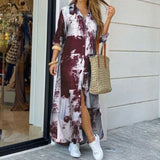 Yeknu Women Shirt Dress Long Sleeve Summer Printed Long Dresses Laides Turn-down Collar Loose Sundress Party White Dress