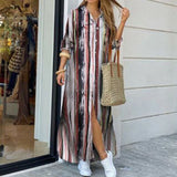 Yeknu Women Shirt Dress Long Sleeve Summer Printed Long Dresses Laides Turn-down Collar Loose Sundress Party White Dress