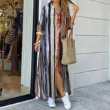 Yeknu Women Shirt Dress Long Sleeve Summer Printed Long Dresses Laides Turn-down Collar Loose Sundress Party White Dress