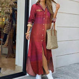 Yeknu Women Shirt Dress Long Sleeve Summer Printed Long Dresses Laides Turn-down Collar Loose Sundress Party White Dress