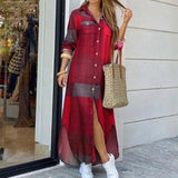 Yeknu Women Shirt Dress Long Sleeve Summer Printed Long Dresses Laides Turn-down Collar Loose Sundress Party White Dress