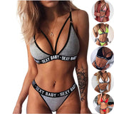 Yeknu Bikini Set Women's Sexy Sports Underwear Set Girl Sexy Bandage Corset Letter Push Up Bra+Thongs Panties Lingerie Summer Style