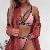 Yeknu Bikini Set Women's Sexy Sports Underwear Set Girl Sexy Bandage Corset Letter Push Up Bra+Thongs Panties Lingerie Summer Style