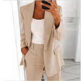 Yeknu Single Button Blazer Jacket Women Long Sleeve Solid Color Jacket Autumn Elegant Tops Office Lady Slim Blazer Suit Outerwear