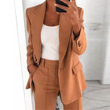 Yeknu Single Button Blazer Jacket Women Long Sleeve Solid Color Jacket Autumn Elegant Tops Office Lady Slim Blazer Suit Outerwear