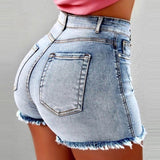 Yeknu Women's denim shorts Summer Lady Clothing High Waist Denim Shorts Women's  Fringe Frayed Ripped Jeans Hot Shorts With Pockets