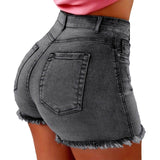 Yeknu Women's denim shorts Summer Lady Clothing High Waist Denim Shorts Women's  Fringe Frayed Ripped Jeans Hot Shorts With Pockets
