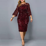 Yeknu Party Dress Women's Summer Dress for Elegant Sequin Mesh Women Casual Dresses Wine Red Ladies Wedding Evening Club Outfits