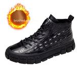 Yeknu Winter New Men's High-Top Simple Temperament Leisure  Leather Shoes Mid-Top Martin Boots Light Weight British  Wild Trendy Shoes