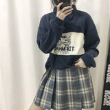 Yeknu Vintage Polo Collar Oversized Hoodies Women Korean Autumn Letter Print Sweatshirt Harajuku Bear Tops Long Sleeve Plus Size