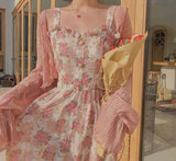 Yeknu Women Summer Print Floral Midi Dress Vintage Franch Style Female Strapless Party Dress Casual Holiday Lady Boho Vestido