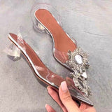 Yeknu Brand women Pumps luxury Crystal Slingback High heels Summer bride Shoes Comfortable triangle Heeled Party Wedding Shoes