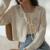 Yeknu Vintage Embroidery Knitted Two Piece Women Sets Autumn Long Sleeve Cropped Cardigan+Ribbed Knit Short Vest Casual Sweater Outfit