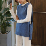Yeknu Vest knitted female round neck coat new Korean version vintage vest sleeveless sweater vest female SR331633
