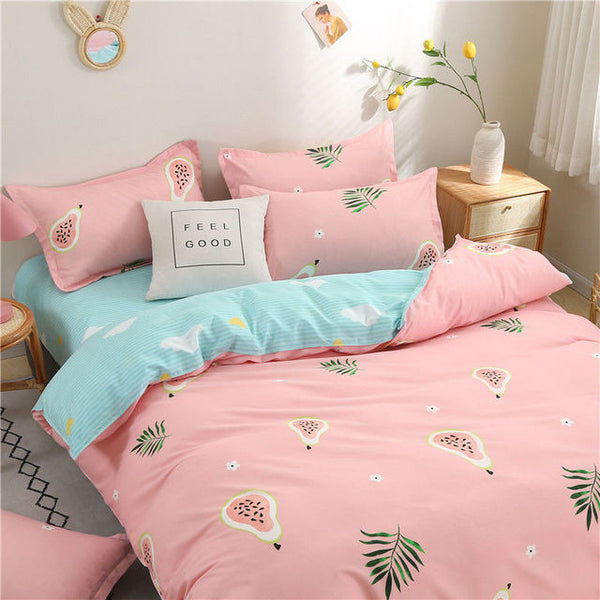 Yeknu Orange Bedding Set Girls Boys Bed Linen Sheet Plaid Duvet Cover