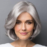 Yeknu Grandma Wigs Women's Fashion Bob Wigs Granny Hair Silver Platinum Color Loose Wavy Wigs Grey Color Short Curly Hair Mommy Wigs