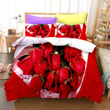 Yeknu Red Rose Duvet Cover Set Full Size Soft Luxury 3D Rose Flower Microfiber Bedding Set 3Pcs Romantic Quilt Cover Queen King Size