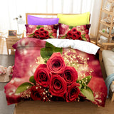 Yeknu Red Rose Duvet Cover Set Full Size Soft Luxury 3D Rose Flower Microfiber Bedding Set 3Pcs Romantic Quilt Cover Queen King Size