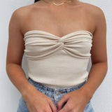 Yeknu Knit Tube Tops Women White Strapless Corset Tops Summer Basic Backless Off Shoulder Crop Top Bustier Casual Streetwear