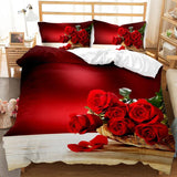 Yeknu Rose Duvet Cover Set Full/Queen/King/Twin Size Soft Luxury 3D Rose Flower Microfiber Bedding Set 3Pcs Romantic Love Quilt Cover